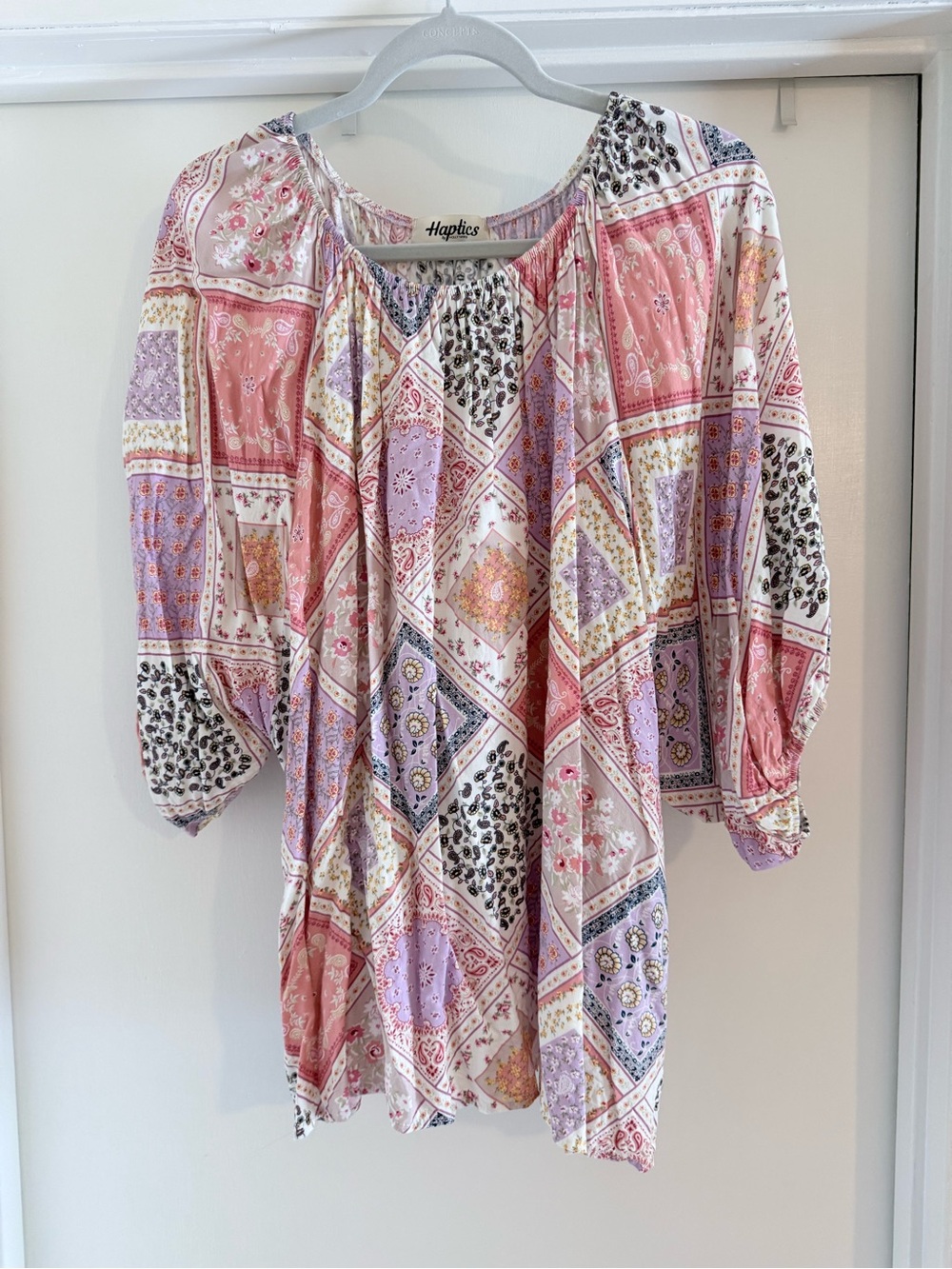 Haptics Pink Patchwork Peasant Blouse
